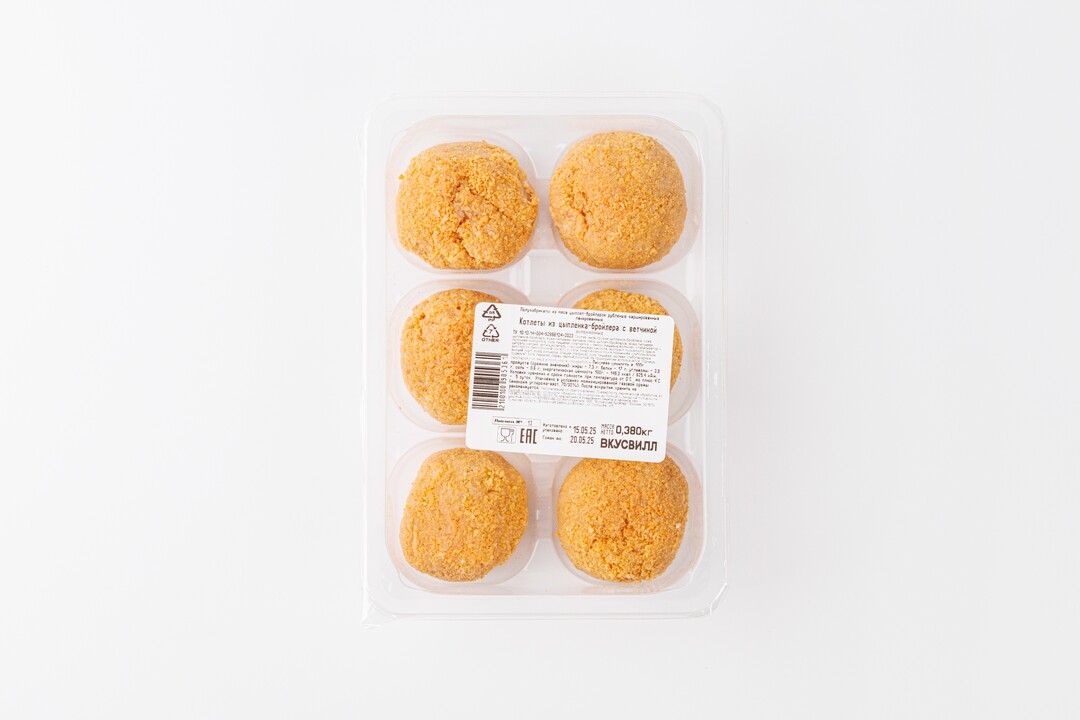 

Котлеты ВкусВилл из цыпленка-бройлера с ветчиной 380 г