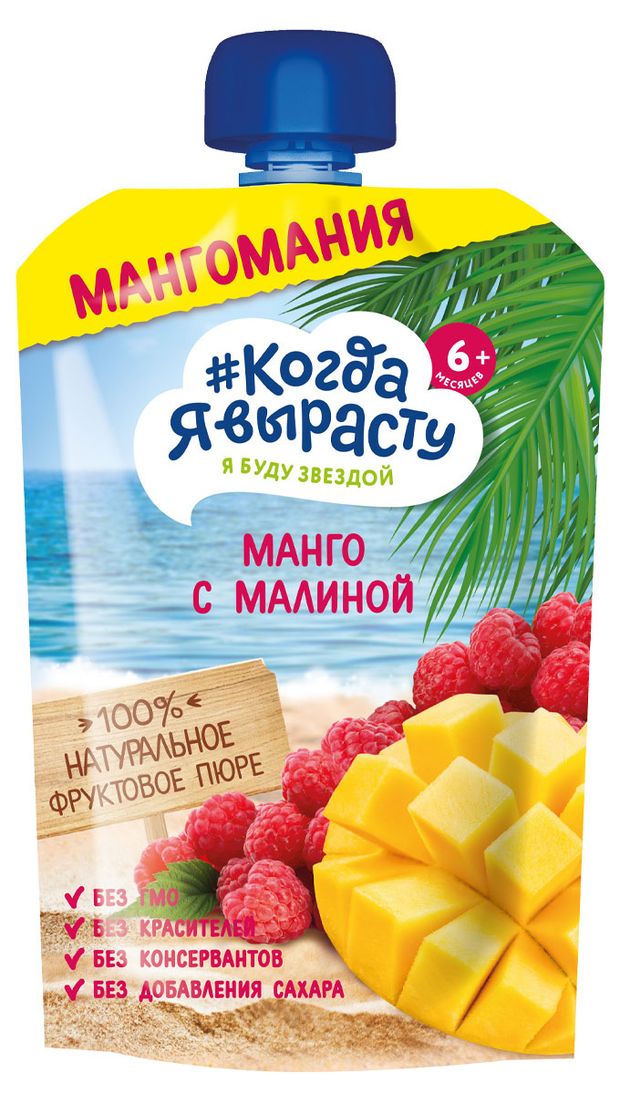 

Пюре Когда я вырасту Мангомания Манго с Малиной, с 6 месяцев 180 г