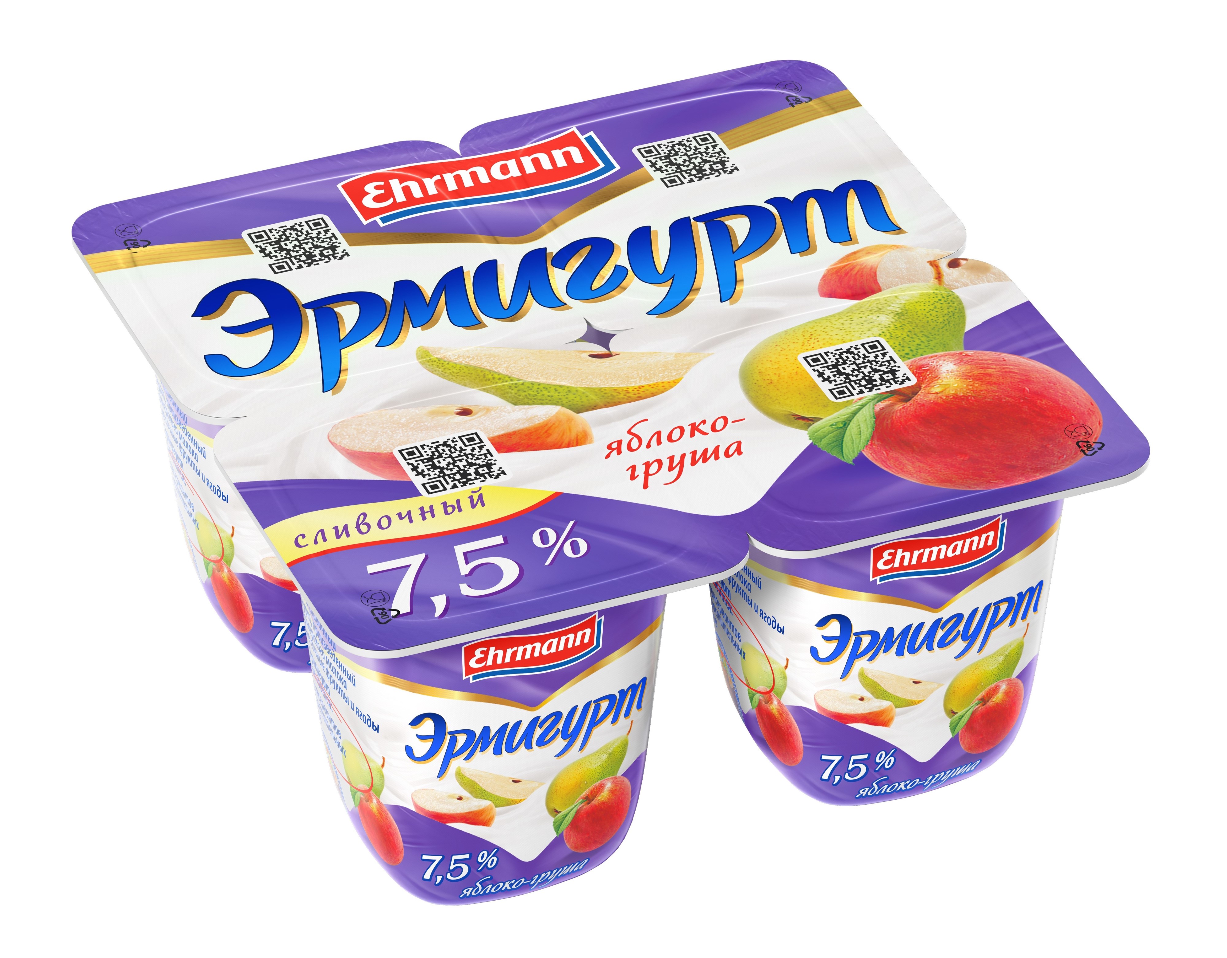 

Продукт йогуртный Эрмигурт Cливочный с яблоком и грушей 7.5% 100 г