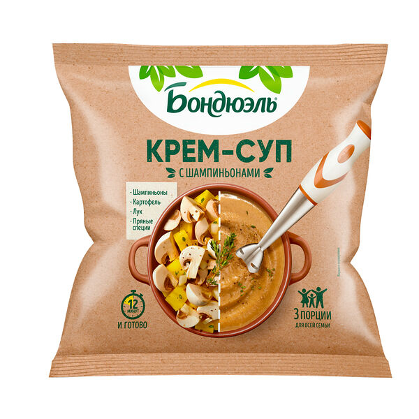 Овощи замороженные Бондюэль, крем-суп с шампиньонами, 350 г