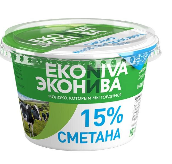Сметана ЭкоНива 15%, 180 г