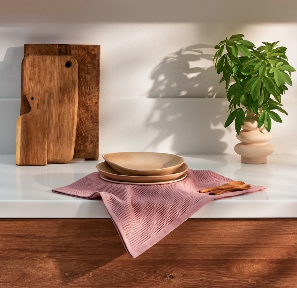 

Полотенце для кухни Азбука вкуса Детали бежево-розовое вафельное 40х60 см 1 шт