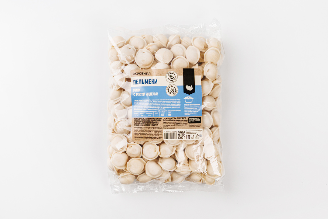 

Пельмени ВкусВилл мини с мясом индейки 1 кг