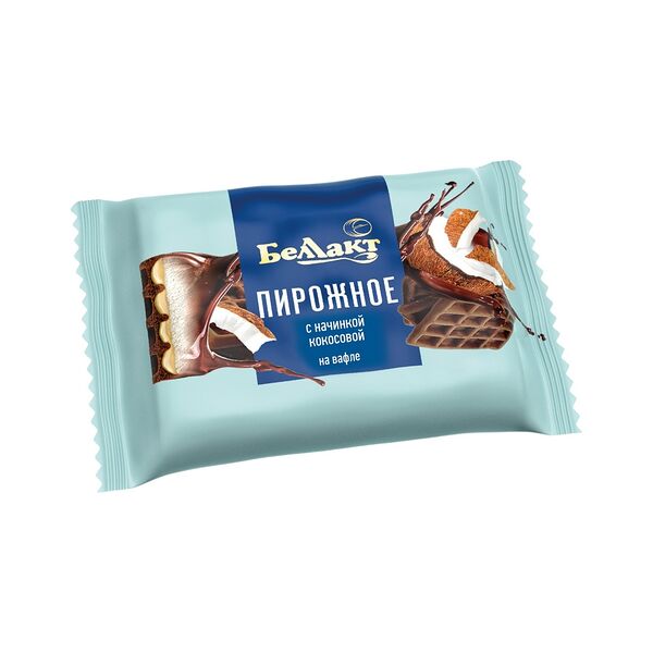 Пирожное с творогом с нач кокосовой в глаз на вафле с какао 23% в полим пл 100г
