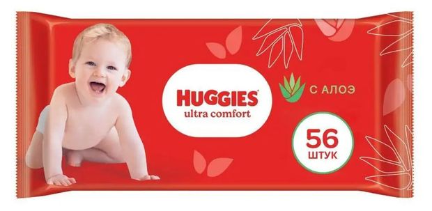 

Салфетки влажные Huggies Ultra Comfort детские алоэ 56 шт