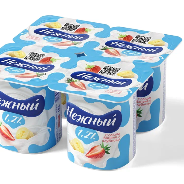 Йогурт Нежный 1,2% с соком банана и клубники 4 шт. x 100 г