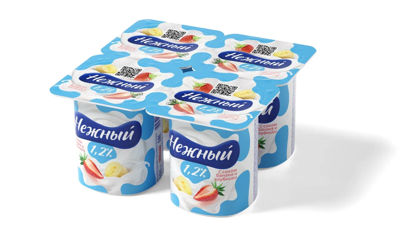 

Йогурт Нежный 1,2% с соком банана и клубники 100 г