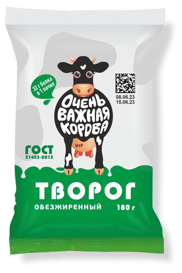 

Творог Очень Важная Корова обезжиренный 180 г