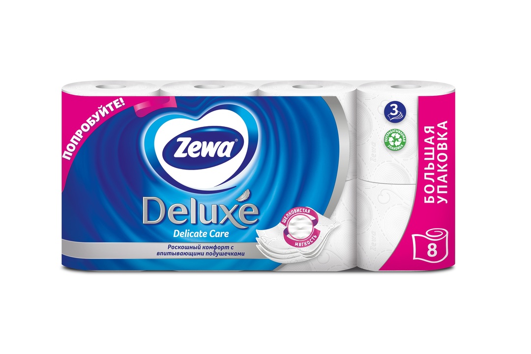 

Туалетная бумага Zewa Deluxe без аромата 3 слоя 8 рулонов дизайн в ассортименте
