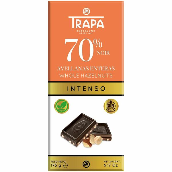 Шоколад Trapa горький 70% с цельным фундуком 175 г