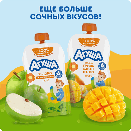 

Пюре фруктово-ягодное детское Агуша Яблоко-малина-шиповник с 5 месяцев 90 г