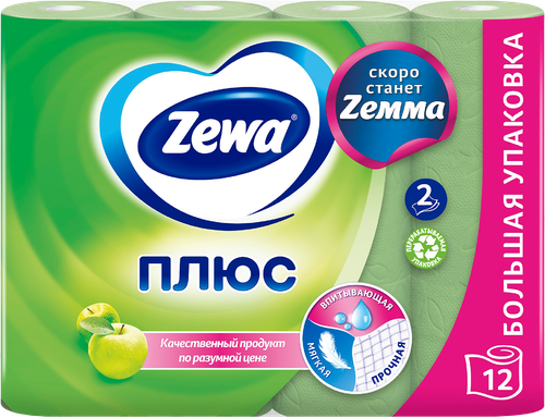 

Туалетная бумага Zewa Плюс Яблоко 2 слоя 12 шт.