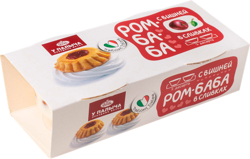 

Пирожное бисквитное У Палыча Ромовая баба в сливках с вишней охлажденное 200 г