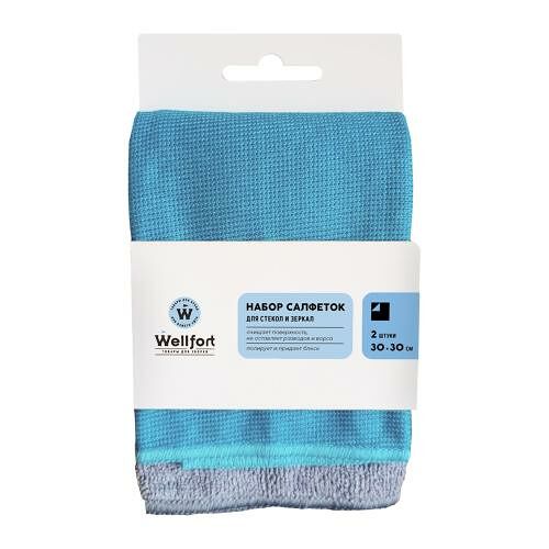 Салфетки Wellfort для мытья окон из микрофибры 30x30 см 2 шт.