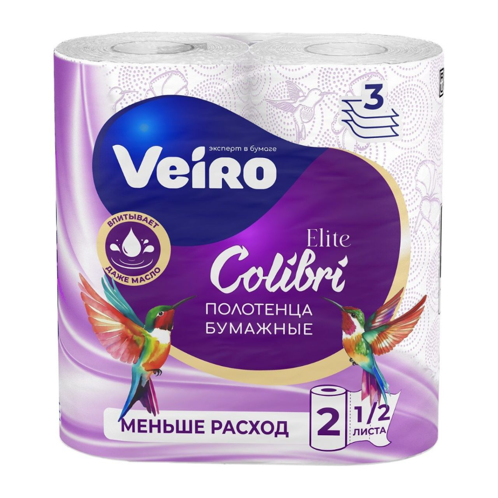 

Полотенца бумажные Veiro Colibri 3-слойные 2 рулона