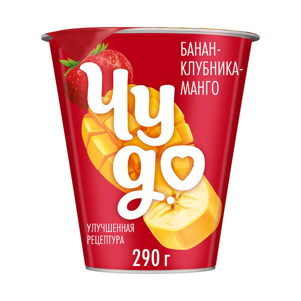 Йогурт вязкий, живой Чудо со вкусом банан-клубника-манго 2% 290 г