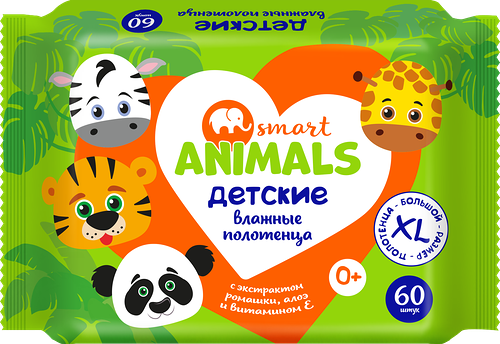 Полотенца детские Smart Animals влажные 60 шт.
