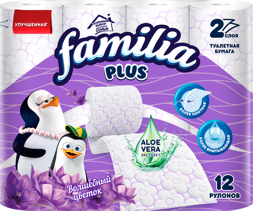 

Туалетная бумага Familia Plus Волшебный цветок 2 слоя 12 рулонов