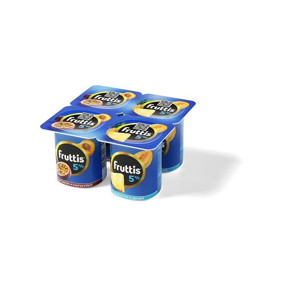Йогуртный продукт ФРУТТИС сливочное лакомство жир. 5% персик-маракуйя/ананас-дыня вес 115г. C3