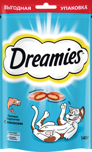 

Лакомство для кошек Dreamies подушечки с лососем 140 г