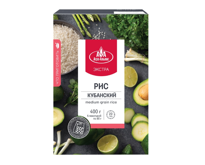 

Рис Агро-Альянс Экстра Кубанский шлифованный в пакетиках для варки 5 шт. х 80 г дизайн упаковки в ассортименте