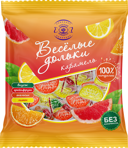 Карамель леденцовая Невский кондитер Веселые дольки микс со вкусом лимона, апельсина, грейпфрута 300 г