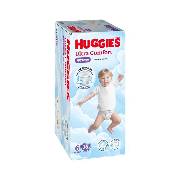 Трусики-подгузники детские однораз Huggies Ультра Комфорт д/мальчиков Box 6 (15-25кг) 76шт