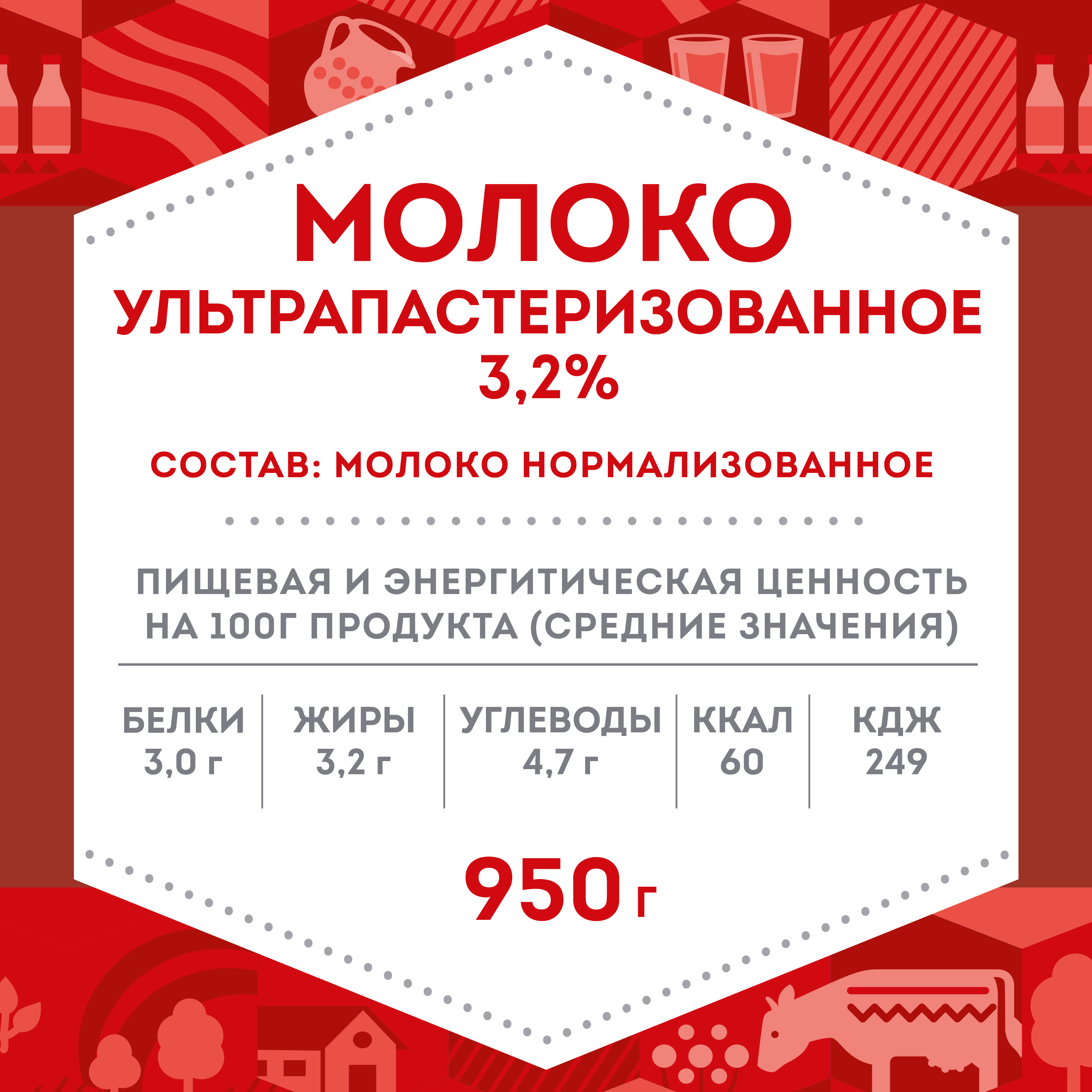 

Молоко стерилизованное Домик в деревне 3.2% 950 г