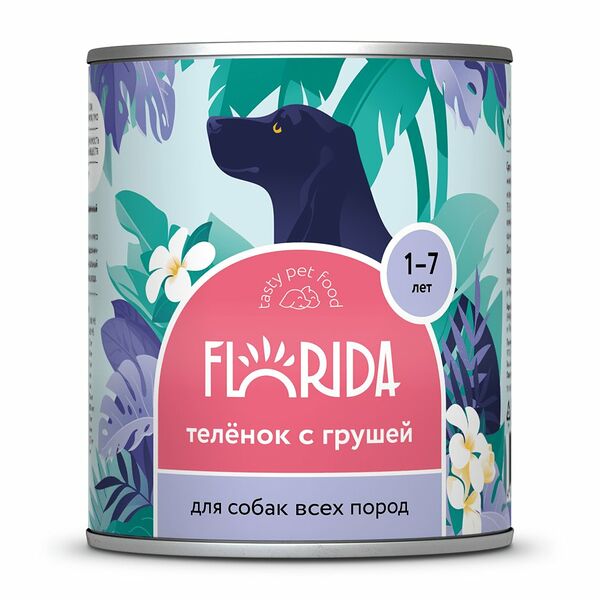 Консервы для взрослых собак Florida с теленком и грушей 400 г