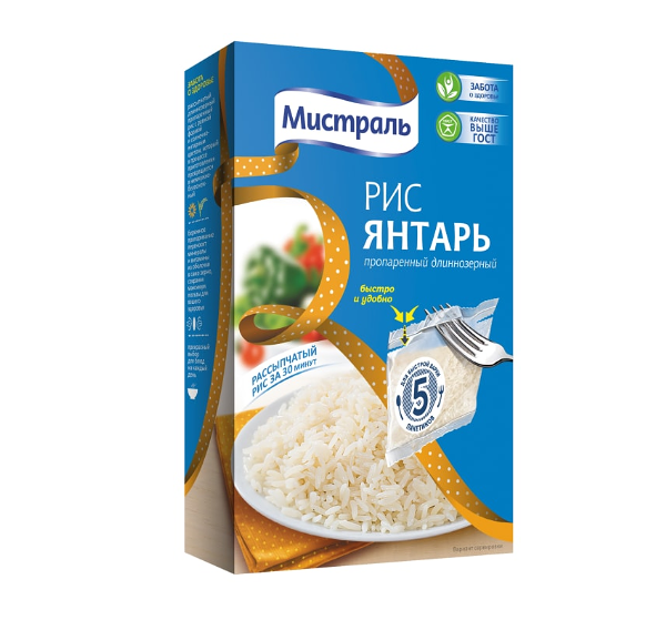 Рис Мистраль Янтарь длиннозерный пропаренный в пакетиках 5 шт. 400 г