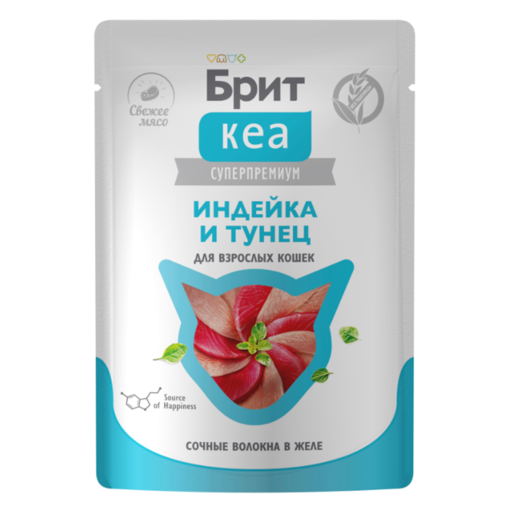 

Влажный корм Брит Кеа для взрослых кошек индейка и тунец в желе 75 г