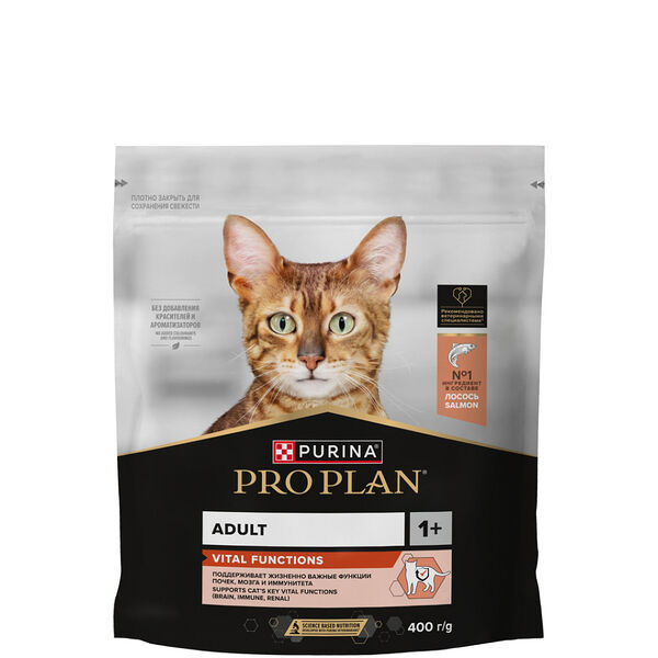 Сухой корм Pro Plan® Vital Functions для взрослых кошек для поддержания функций почек, мозга и иммунитета, с высоким содержанием лосося 400 г