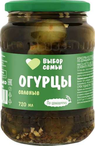 

Огурцы соленые Выбор семьи бочковые, 720 мл