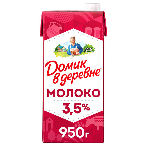 Молоко ультрапастеризованное Домик в деревне 3.5% 950 г