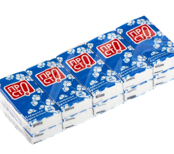 Платки носовые Пр!ст бумажные 20x20 см 2 слоя10х10 шт.