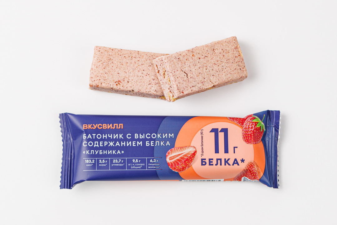 

Батончик ВкусВилл Клубника с высоким содержанием белка 40 г