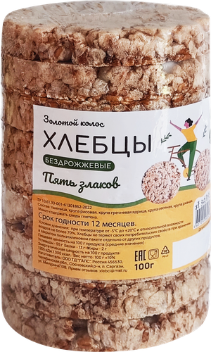 

Хлебцы Золотой колос Пять злаков бездрожжевые 100 г