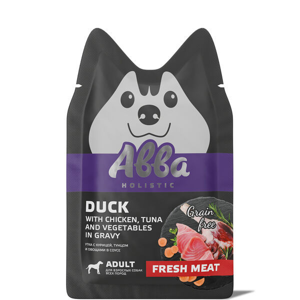 Влажный корм Abba для собак всех пород с уткой, курицей, тунцом и овощами в соусе 100 г