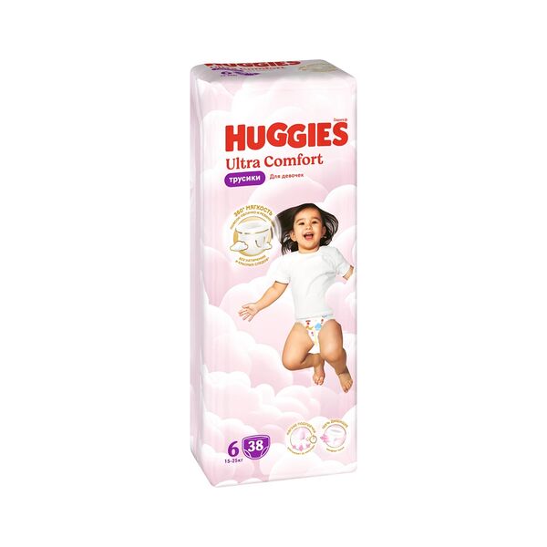 Трусики-подгузники детские однораз Huggies Ультра Комфорт д/девочек Mega6 (15-25кг) 38шт