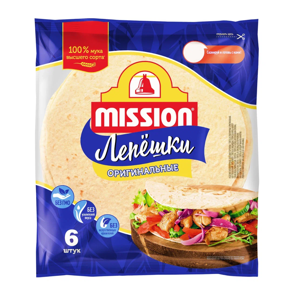 

Лепешки Mission Тортильи пшеничные оригинальные 6 шт. 250 г
