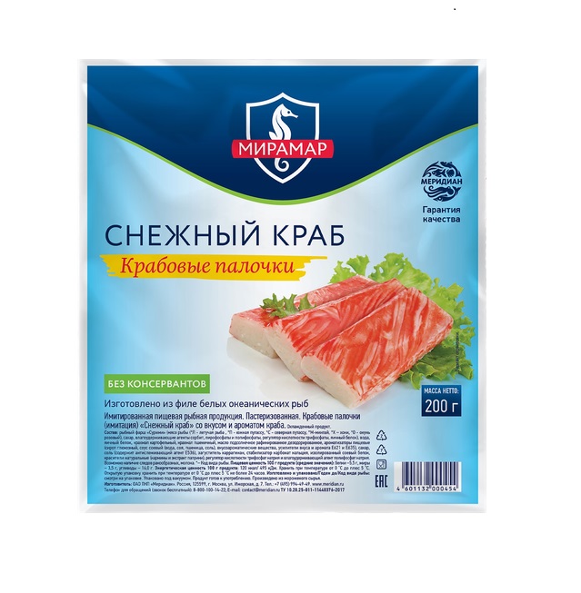 

Крабовые палочки Мирамар охлажденные Снежный краб 200 г
