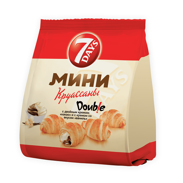 Мини круассаны 7 Days c двойным кремом: какао и с кремом со вкусом ваниль 265 г
