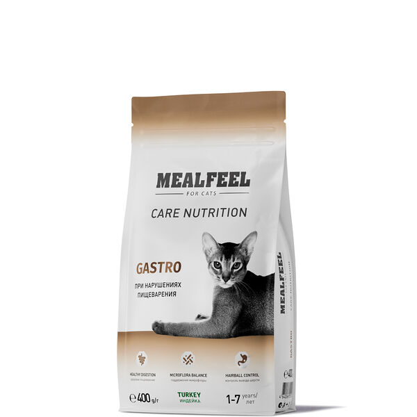 Сухой корм Mealfeel Care Nutrition для поддержания здоровья пищеварительной системы взрослых кошек, с индейкой, 400 г