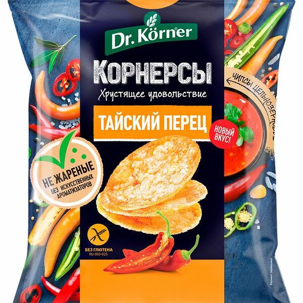 Чипсы безглютеновые Dr.Korner цельнозерновые с тайским острым сладким перцем 50 г