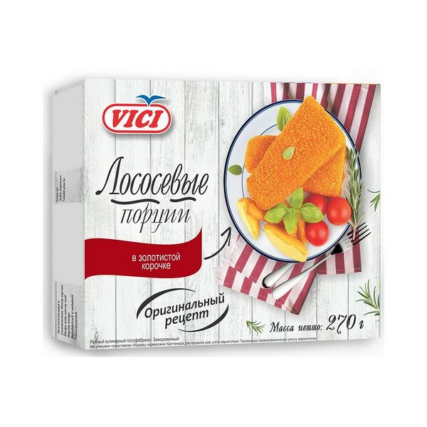 Лососев.порции из фарша рыб.в золот.короч.обж.зам. карт/кор вес. 270 г ТМ VICI