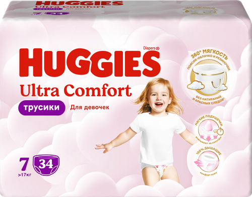 

Подгузники-трусики Huggies Ultra Comfort для девочек №7 17 кг 34 шт