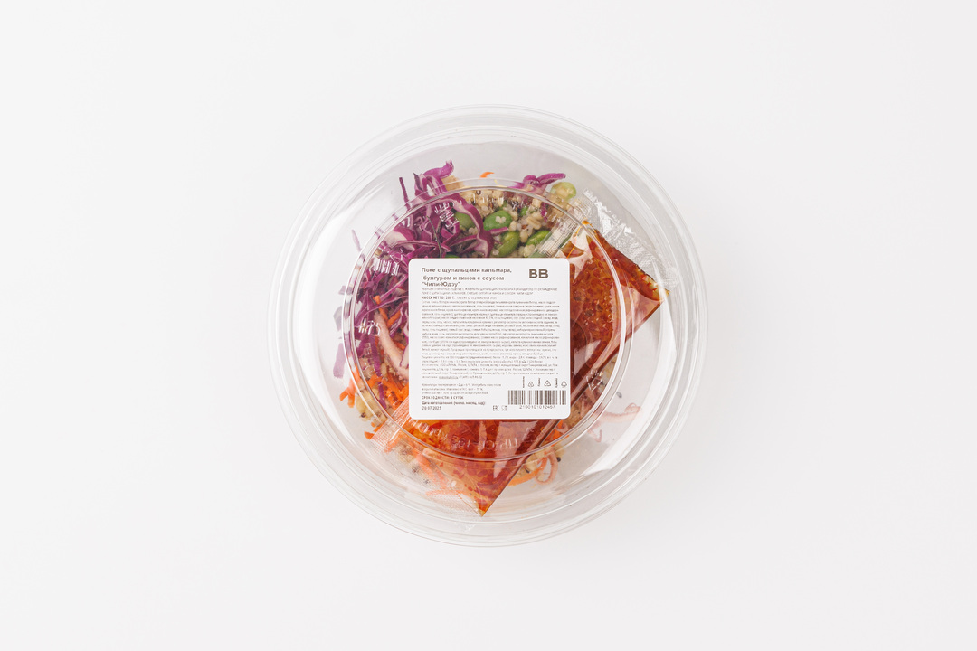 

Поке ВкусВилл с щупальцами кальмара, булгуром и киноа с соусом Чили-Юдзу 200 г