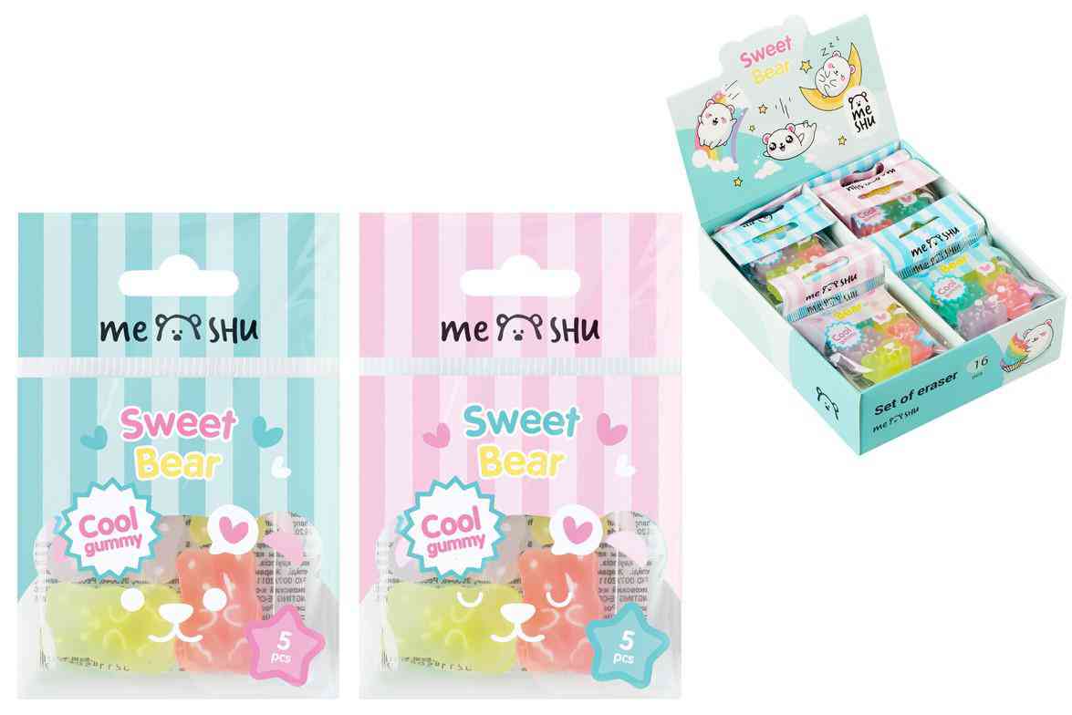 

Набор ластиков Meshu Candy Bear 2х1.5х0.9 см 5 шт в ассортименте