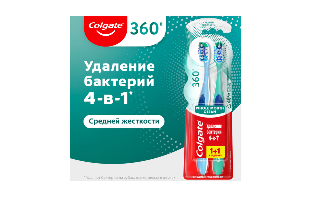 

Зубная щетка Colgate 360º Суперчистота всей полости рта, средней жесткости 2 шт., цвет в ассортименте