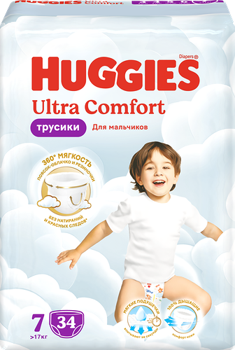 Подгузники-трусики Huggies Ultra Comfort для мальчиков №7 17 кг, 34 шт.